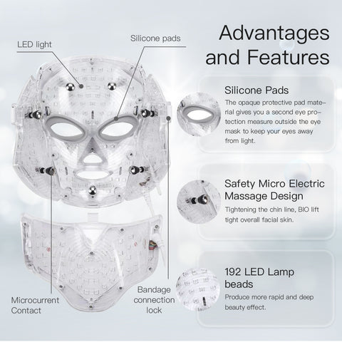 Led Face Mask Light Therapy 7 Color Home Use Face Acne Reduction Skin Care Mask