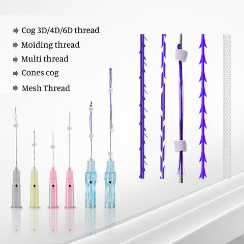 Fios de PDO Liso Mono Espiculado Tração Cog Moldagem Cones Cog Fio PDO Filler Multi Olhos Nariz Malha PCL Fios de Agulha Dupla