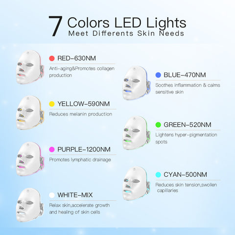 Led Face Mask Light Therapy 7 Color Home Use Face Acne Reduction Skin Care Mask